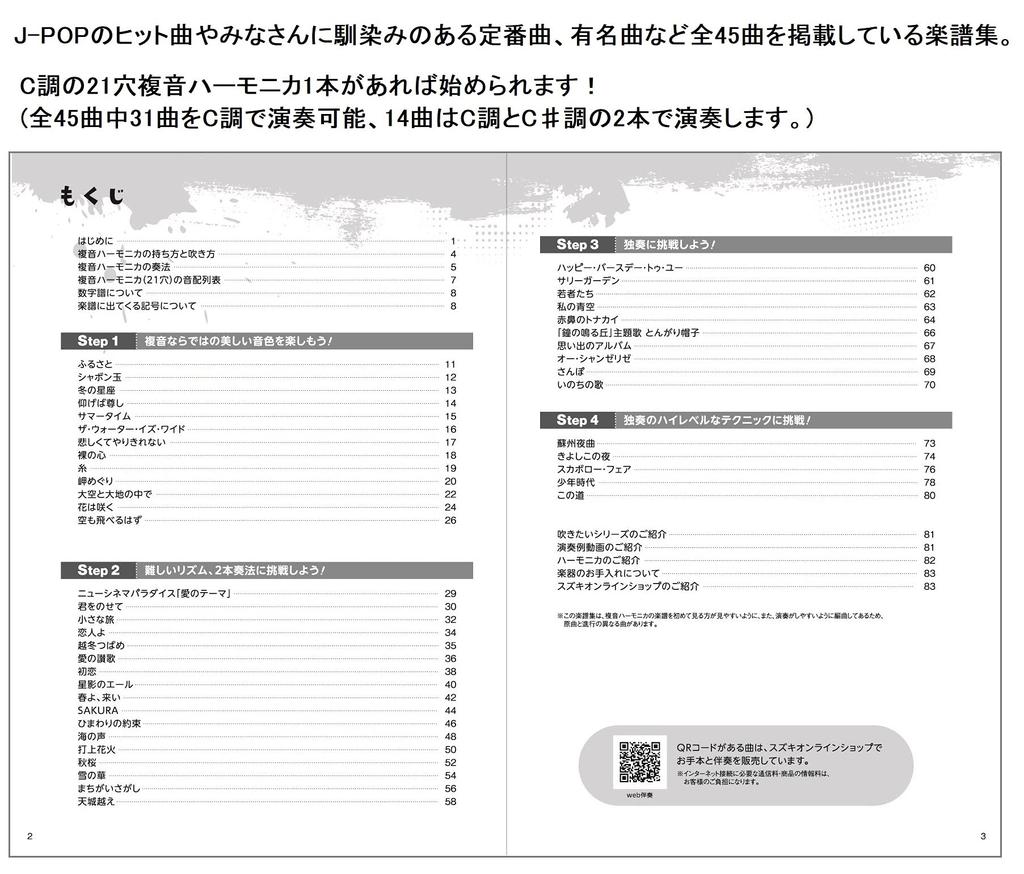 SUZUKI Get better at playing the songs you want to play with sheet music for the chromatic harmonica. 45 songs in total. Start with just one 21-hole
