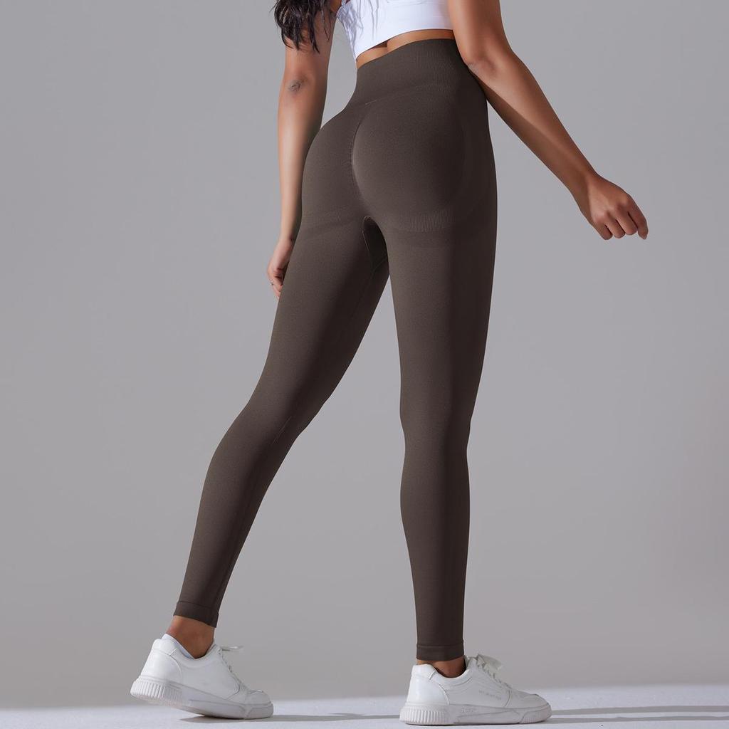 Fashion Casual Comfort Versatile Seamless Knit Solid Color Jacquard Peach Buttocks High Waist Yoga Pants Sports Running Fitness Pants Women