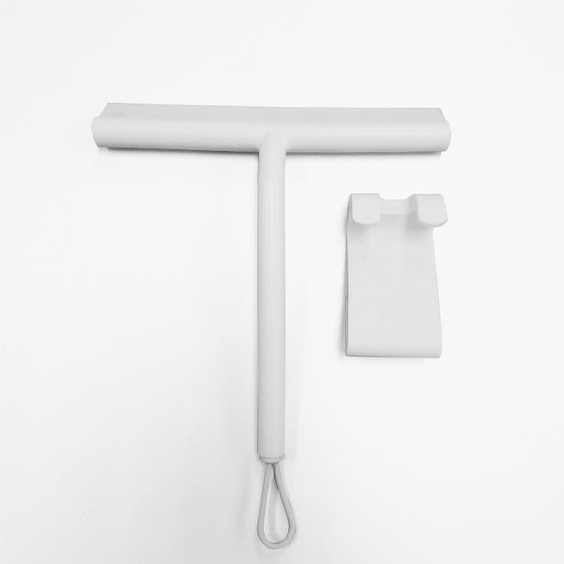 Silicone Shower Squeegee with Hook & Lanyard, Black Window Glass Scraper, Mirror Screen Wiper, Multi Cleaner for Bathroom, Door, Car and Furniture