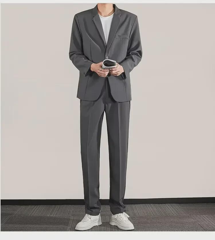 Мужской модный повседневный деловой костюм в корейском стиле, весна 2024 г., элегантный однотонный, не требует глажки