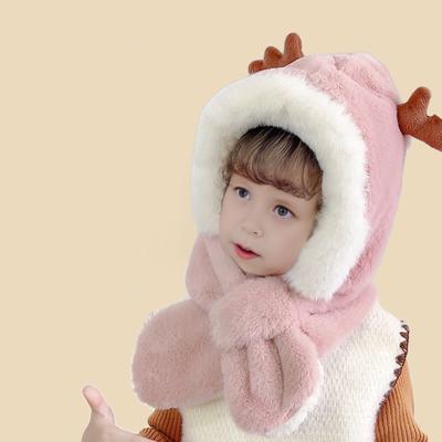 Детская шапка Yousheng с дизайном шарфа, украшение в виде рогов, утолщенная теплая плюшевая зимняя шапка, ветрозащитная, для ношения на открытом воздухе зимой