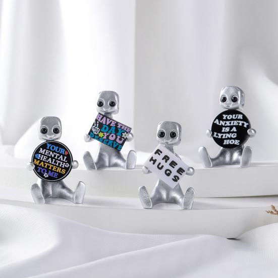 Anxiety Robot Resin Figure with Slogan 'Your Anxiety Is A Lying Hoe'