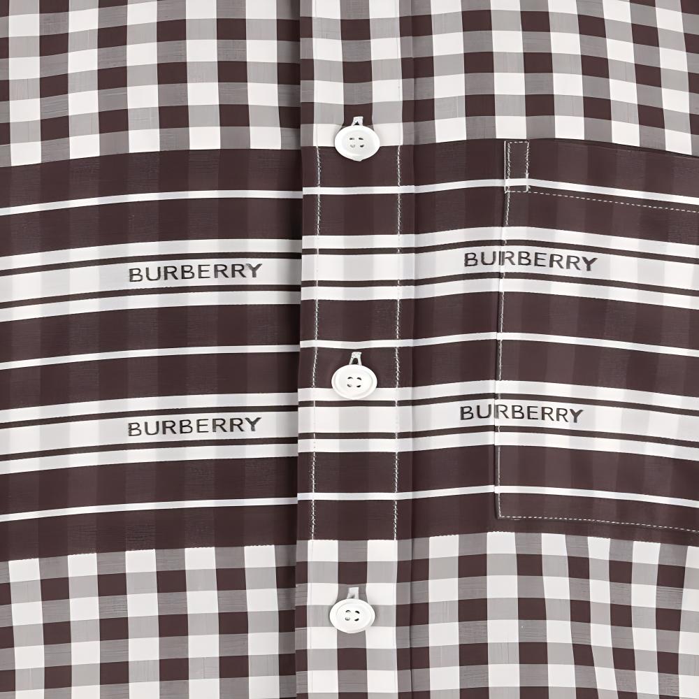 Burberry FW23 Mens Letter Stripe Check Print Single-Breasted Casual Shirt Brown 80708671