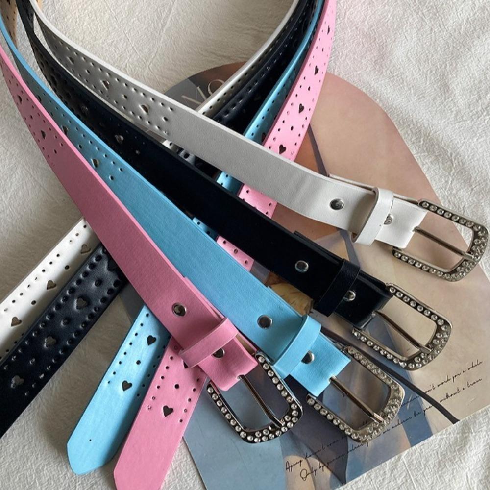 Jeans Decor Y2K Wide Belt Love Heart PU Leather Waistbands Lovely Rhinestone Waist Belt Daily