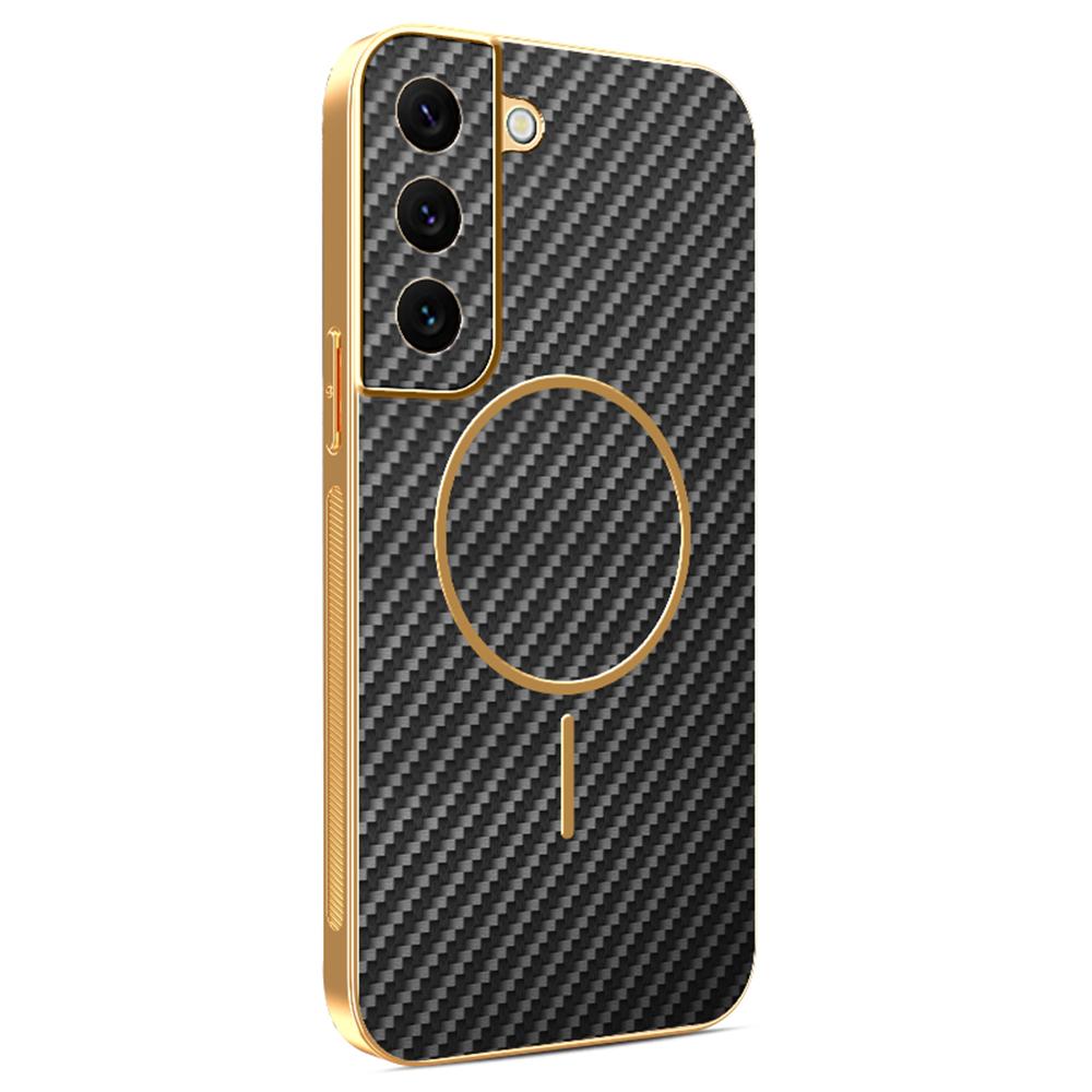 For Samsung Galaxy S22 5G Phone Case Carbon Fiber Textured Electroplated TPU Back Cover