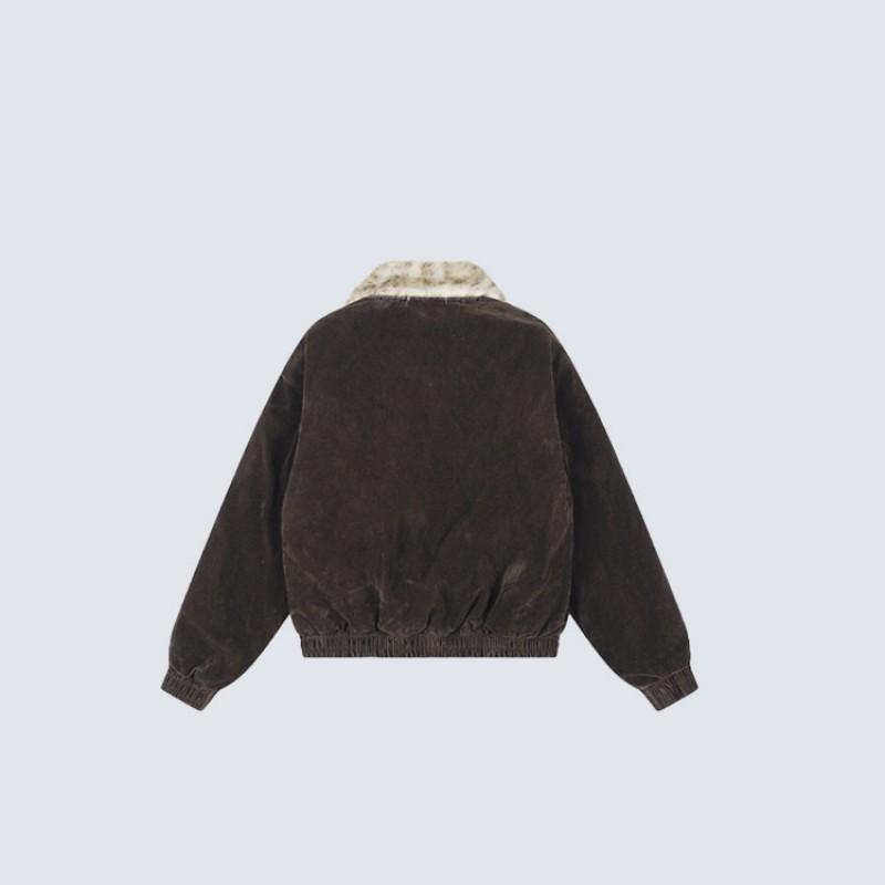 GY American Streetwear Leopard Fur Collar Padded Jacket Unisex Cross Patch Warm Winter Coat