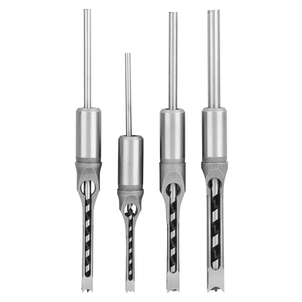 4pcs Square Hole Drill Bits 14 516 38 12 Wood Mortising Chisel Set Wood Drilling Hand Tools