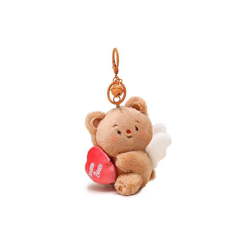 Cream Delightful Bear Plush Keychain With Stretchy Design Cute Cartoon Keyring For Fun Gifts