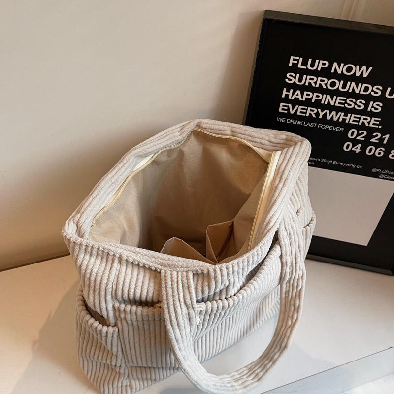 Большая вместительная сумка-тоут, однотонная женская вельветовая сумка через плечо, сумка через подмышку