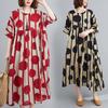 Свободное винтажное летнее платье в горошек из хлопка, повседневные женские платья для женщин, новое модное женское красное длинное платье 2025 года