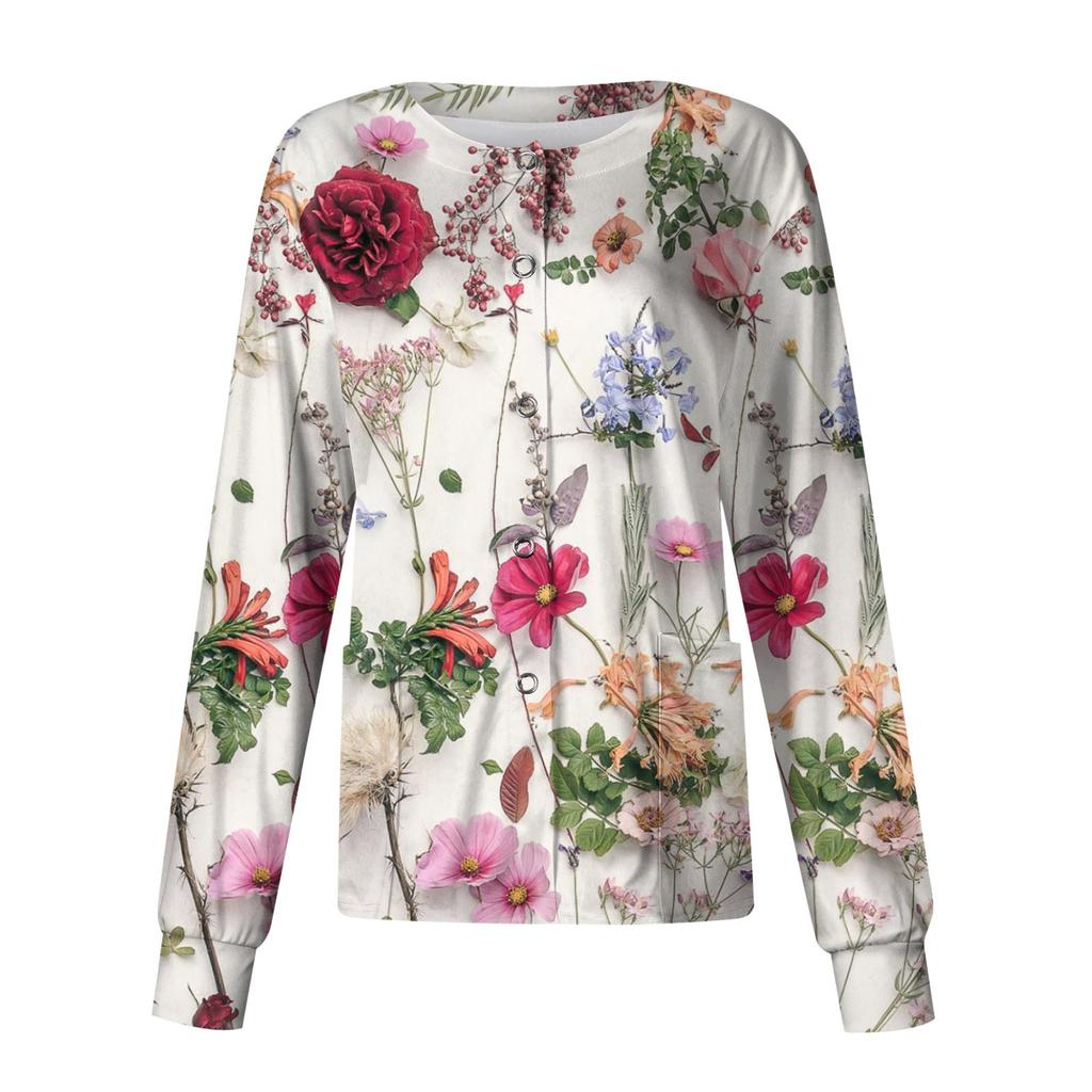 Женский повседневный однобортный однобортный защитная одежда с длинными рукавами и цветочным принтом, кардиган, топ