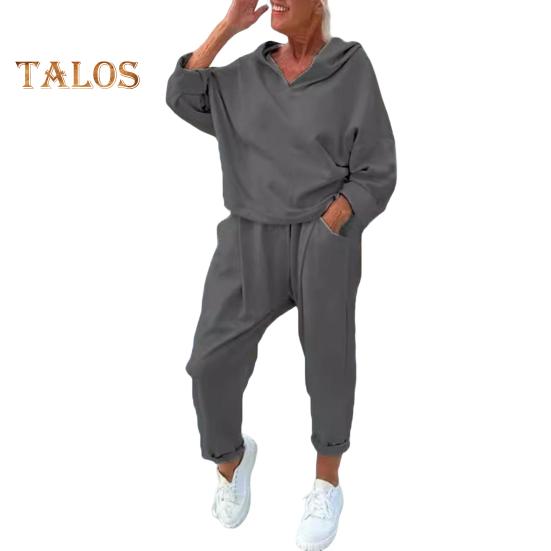 2 шт./комплект женский весна осень топ брюки комплект с капюшоном однотонный длинный рукав толстовка с капюшоном эластичный пояс спортивные штаны спортивный костюм повседневный спортивный костюм