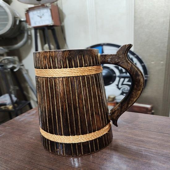 Деревянная кружка для пива ручной работы с красивым узором из веревок, высота 17,78 см