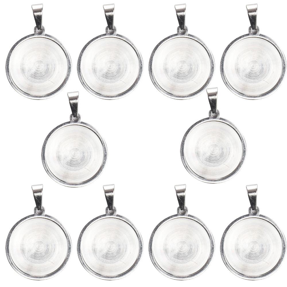 10pcs 20mm Size Round Pendant Tray Stainless Steel Material Blank Pendant Tray Necklace Making