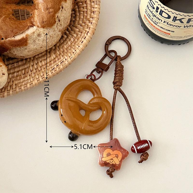 Cute Bread Shape Keychain with Webbed Lanyard Durable Key Ring Handbag Ornament Unique Gift for Pastry Enthusiasts