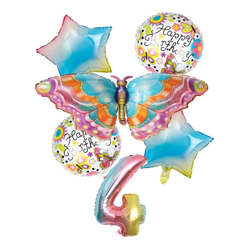 6 шт. набор из фольгированных воздушных шаров в виде бабочек, розовые, синие, разноцветные бабочки, 32-дюймовые воздушные шары с цифрами, товары для декора вечеринки по случаю дня рождения ребенка