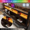 Upholstered bed with USB Type-C charging, storage headboard, LED lighting, drawers, bed 160x200, metal bed frame, slatted frame, Grey (with mattress)