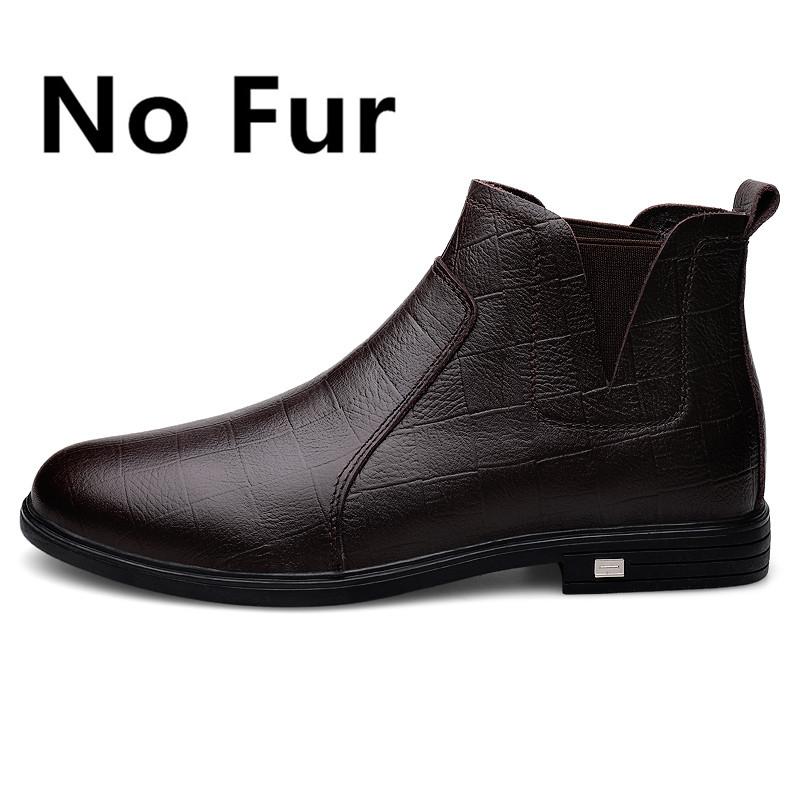 Men Genuine Leather Boots Fur Winter Men Fashion Ankle Boots Business Casual Man Snow Boots Work Shoes Mens Boots Chelsea Shoes