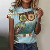 Vintage Animals Print Women's T Shirts Summer Fashion Short Sleeve Top 3d Owl Print Oversized Female Clothing Ladies Holiday Tee