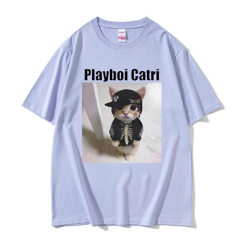 Playboi Carti Милый Кот Мем Смешной Нарцисс Опиум Футболка для Мужчин Женщин Хип-Хоп Мода Футболка Повседневная Хлопок Оверсайз Футболки