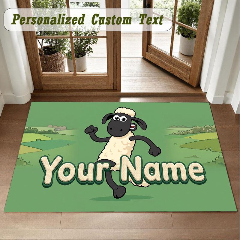 Crystal Velvet Square Rug Custom NameShaun the Sheep Pattern Non Slip Home Floor Decor Rug
