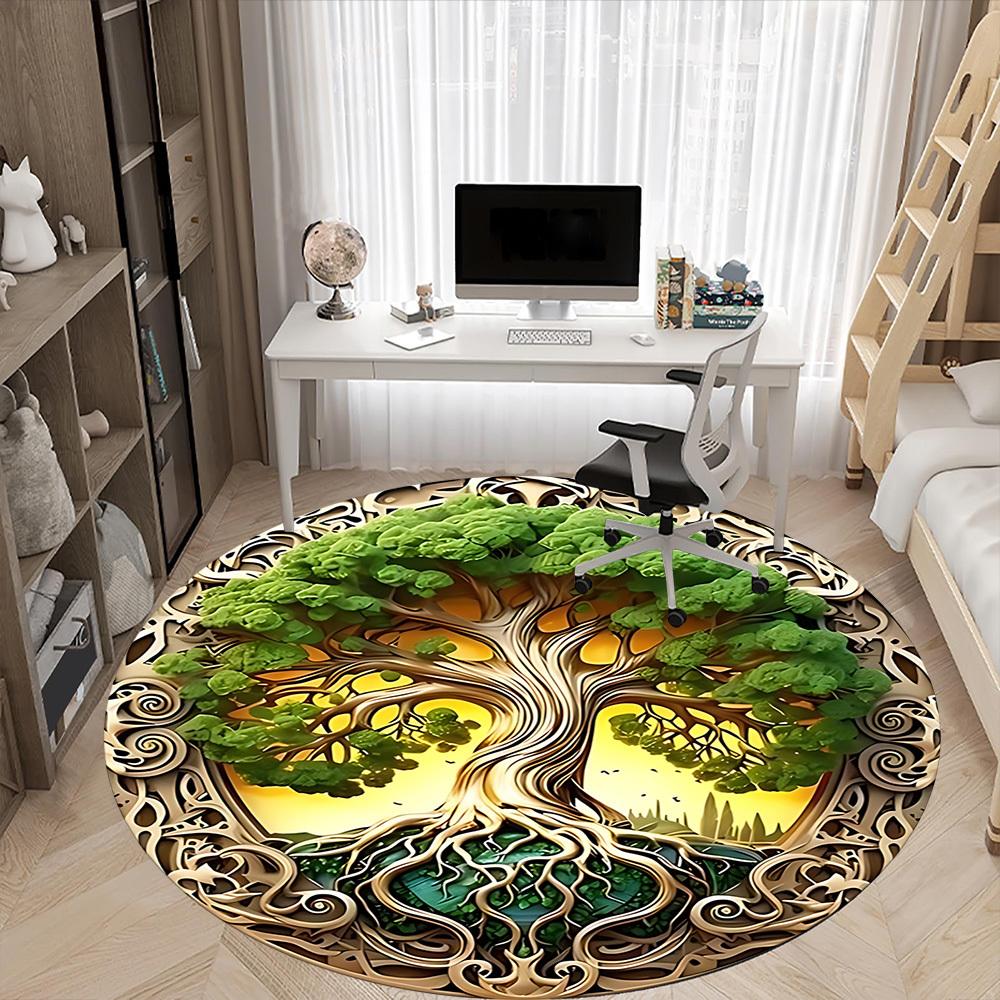 1pc Tree of Life Ornament Chair Carpet for Office Non-Slip, Machine Washable Rug for Office, Room - Holiday Decor, Machine Made yy251016113