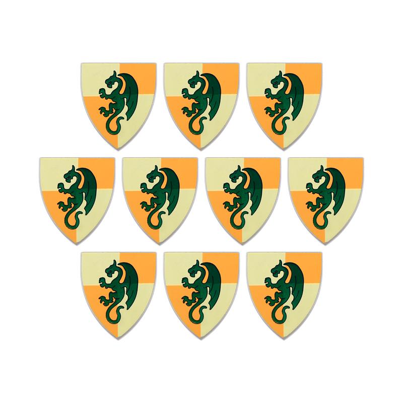 MOC Средневековый Военный Замок Оружие Римский Рыцарь Шлем Щит Аксессуары Строительные Блоки Зеленый Дракон Лев Крестоносец Кирпичи Игрушка