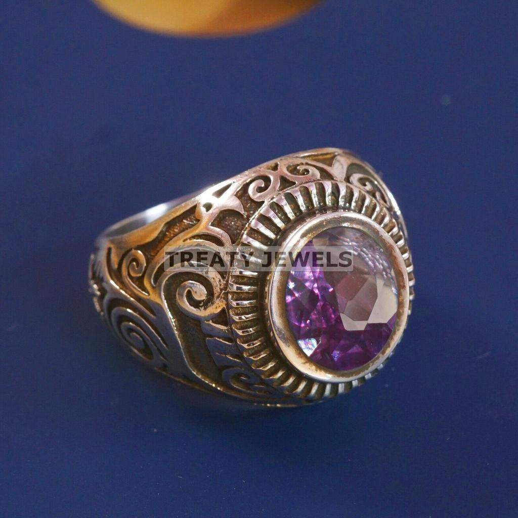 Александрит Овальной огранки Драгоценный камень с Кольцом из стерлингового серебра 925 пробы Для мужчин #A602 JL375656785173