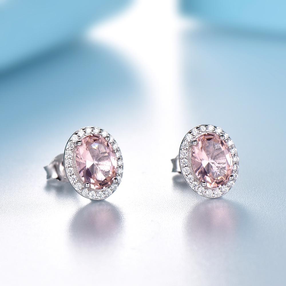 Овальный розовый нано морганит из настоящего стерлингового серебра 925 пробы для женщин серьги кольца ювелирные изделия комплект