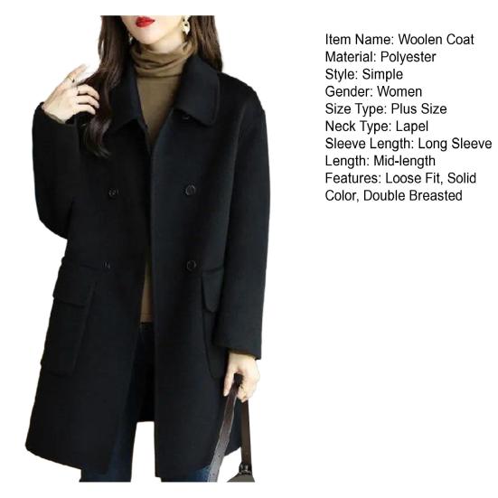 Женское осенне-зимнее сплошное шерстяное пальто с лацканами, двубортное пальто с клапанами, средней длины, свободное покрой, утолщенное теплое пальто, уличная одежда