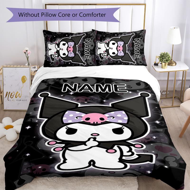 3pcs Kuromi6 Cover Set - Personalized Name, HD Printed Bedding with 1 Cover and 2 Pillowcases - Perfect for Home Decor, Easy Care