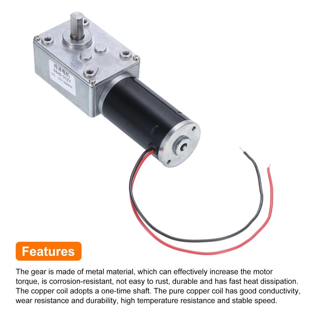 uxcell DC 12V High Torque Turbine Worm Gear 8mm 50 RPM with for Electric Fireplaces Motor, Shaft, Wire,