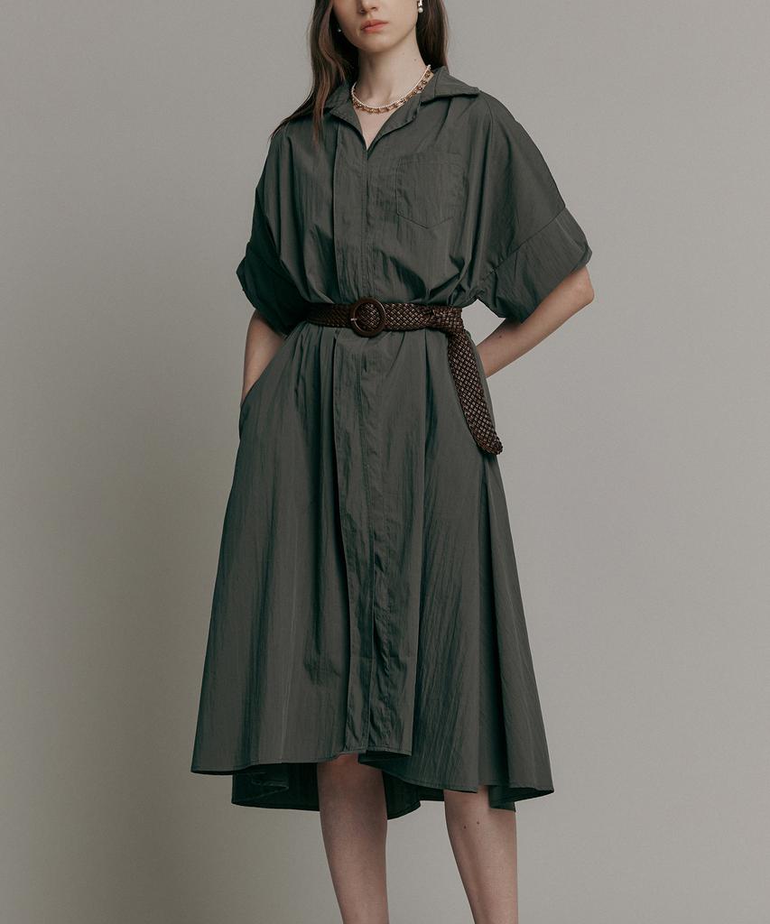 MAXZA Loose Fit A-Line Shirt Long Dress (Includes 2 Types Of Belts) (Khaki)
