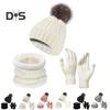 3 Pcs/Set Unisex Winter Beanie Scarf Gloves Set Thick Knitted Warm Cap Gloves Elastic Ear Protection Windproof Winter Outdoor Cycling Dome Neck Warp