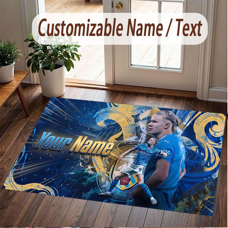 Custom Rug Erling Haaland Pattern Print Name Text Soft Non‑Slip Floor Carpet for Home Indoor Decoration