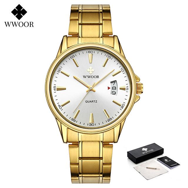 WWOOR Fashion Man's Watches Top Brand Luxury Gold Stainless Steel Quartz Watch Men Waterproof Wrist Watch Relogios Masculino