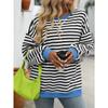 Spring and Autumn Women's Long Sleeve Colourful Stripe Round Neck Loose Sweatshirt