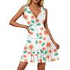 Women's Summer Dress V Neck Sleeveless Casual Floral Print Hem Pleated Dress