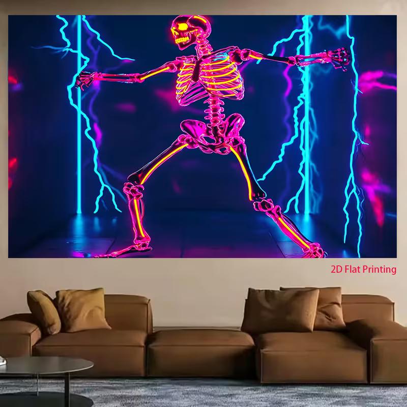 2D Neon Skeleton Photo Backdrop Halloween Party Decor Cloth