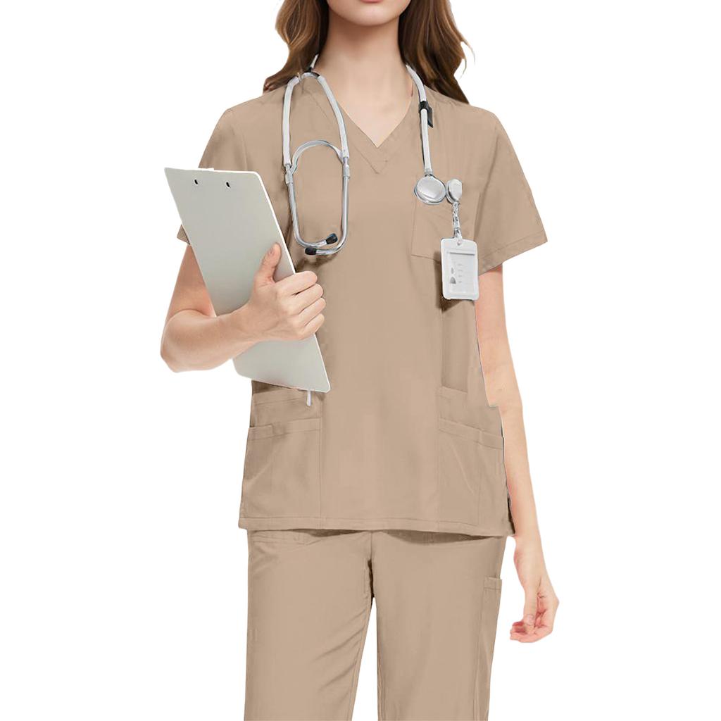 Ladies' Comfortable And Casual Solid Color Short Sleeved Pants Protective Suit Set