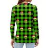 Women's Fashion Casual V-Neck Long Sleeve Decorative Button Christmas Print Top