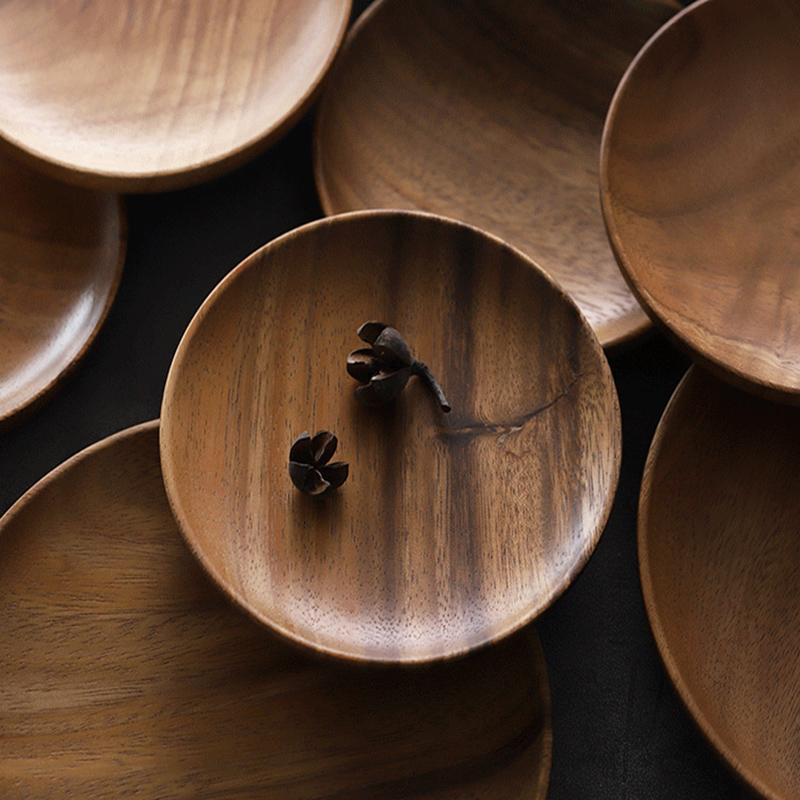 4 шт. Круглая деревянная тарелка Поднос для сервировки Тарелки для закусок, десертов, снеков Обеденная тарелка Поднос для фруктов и еды Тарелка из акации Посуда