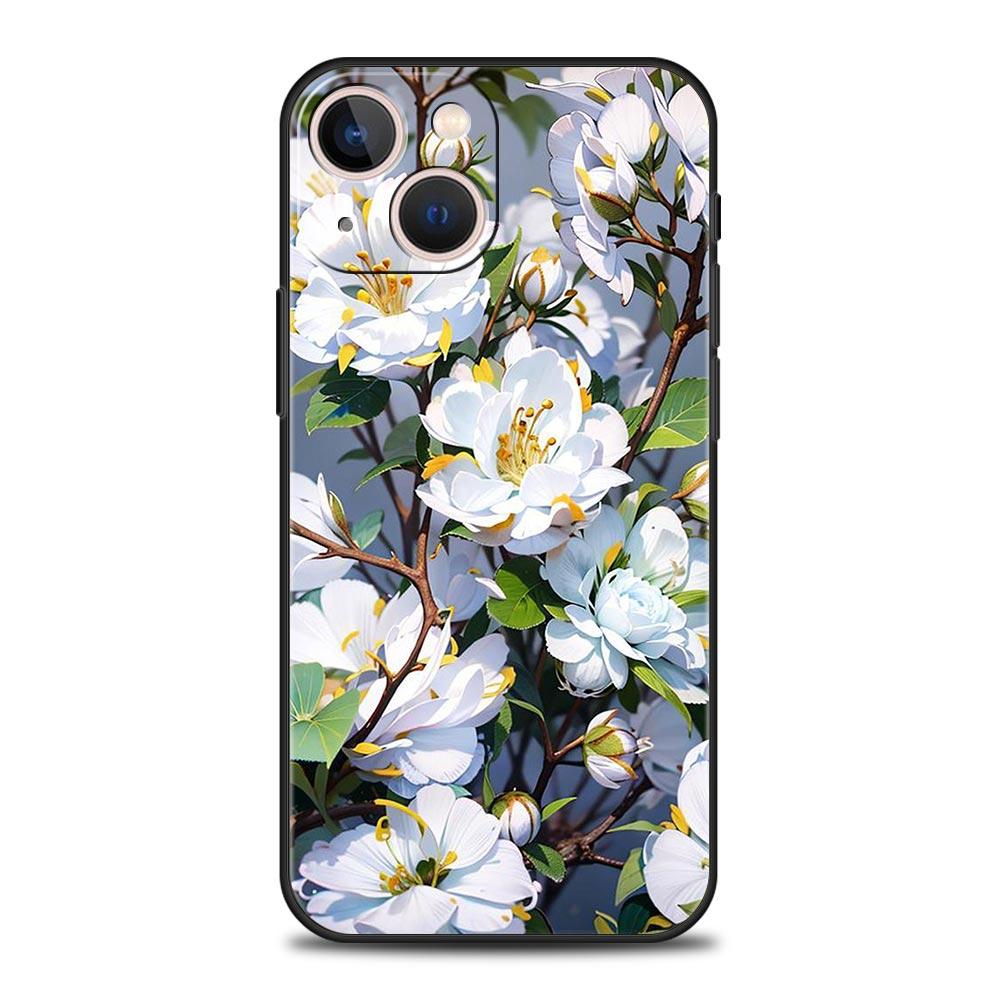 Роскошный Чехол Для Телефона Apple iPhone 11 15 14 Pro MAX 12 13 7 8 Plus X XR XS MAX SE Силиконовый Черный Чехол Funda Дерево Сакуры