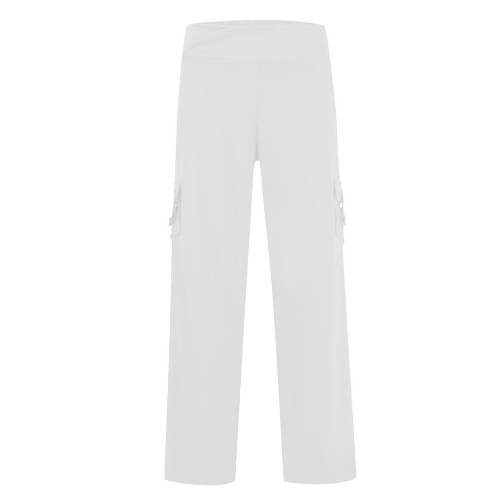 Женские модные эластичные брюки с перекрестной талией и несколькими карманами, прямые твидовые брюки для йоги, повседневные брюки