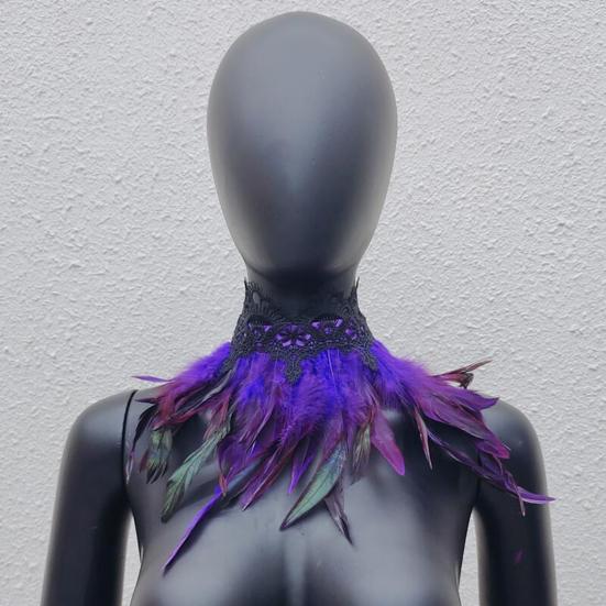 Шарф из перьев с регулируемым черным кружевом для женщин, костюм на Хэллоуин, поддельный воротник, аксессуар для костюма павлина