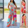 Summer Fashion Casual Print Wide Shoulder Pocket Back Zipper Jumpsuit
