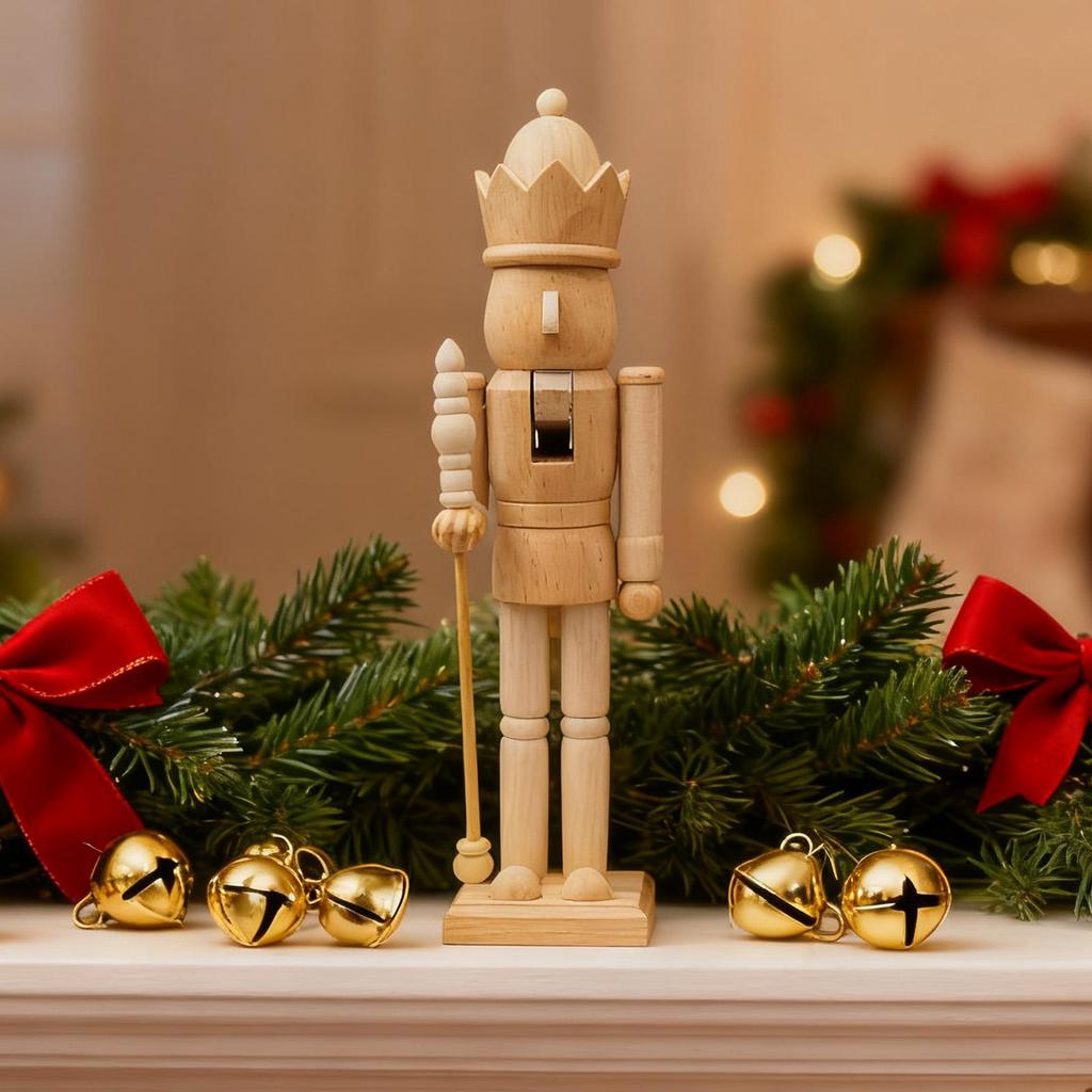 Nutcracker Decor 38cm Wooden 3D Carving Figurine Christmas Wood Nutcracker Ornament For Holiday Party Kitchen Shelf Bedroom