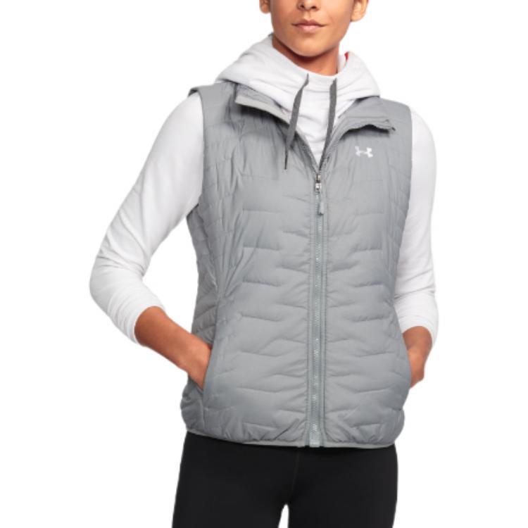 Under Armour Жилет женский с логотипом и воротником-стойкой, однотонный, серый 1303114-025