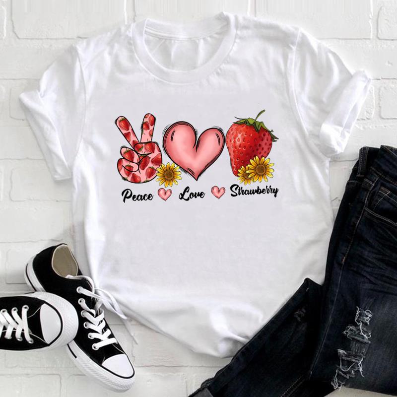 (Asian Size) Tee Top Fashion T Shirt Watercolor Love Heart Trend Cute Women Print Lady Female  Clothing Casual Short Sleeve Graphic T-shirt