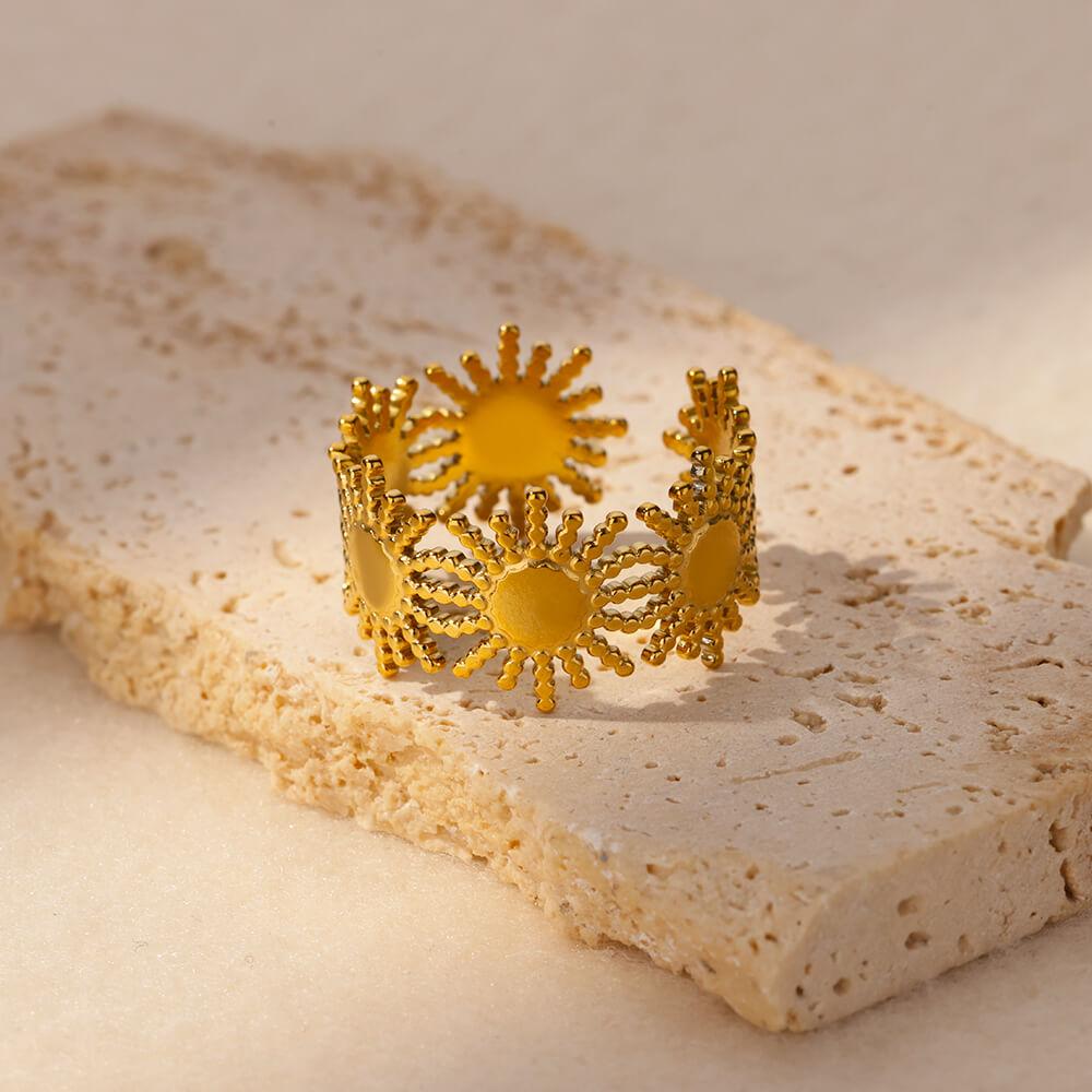 Fashion Sun Open Rings For Women Men Gold Color Stainless Steel Sun Ring Wedding Couple Aesthetic Jewelry Gift bijoux femmes